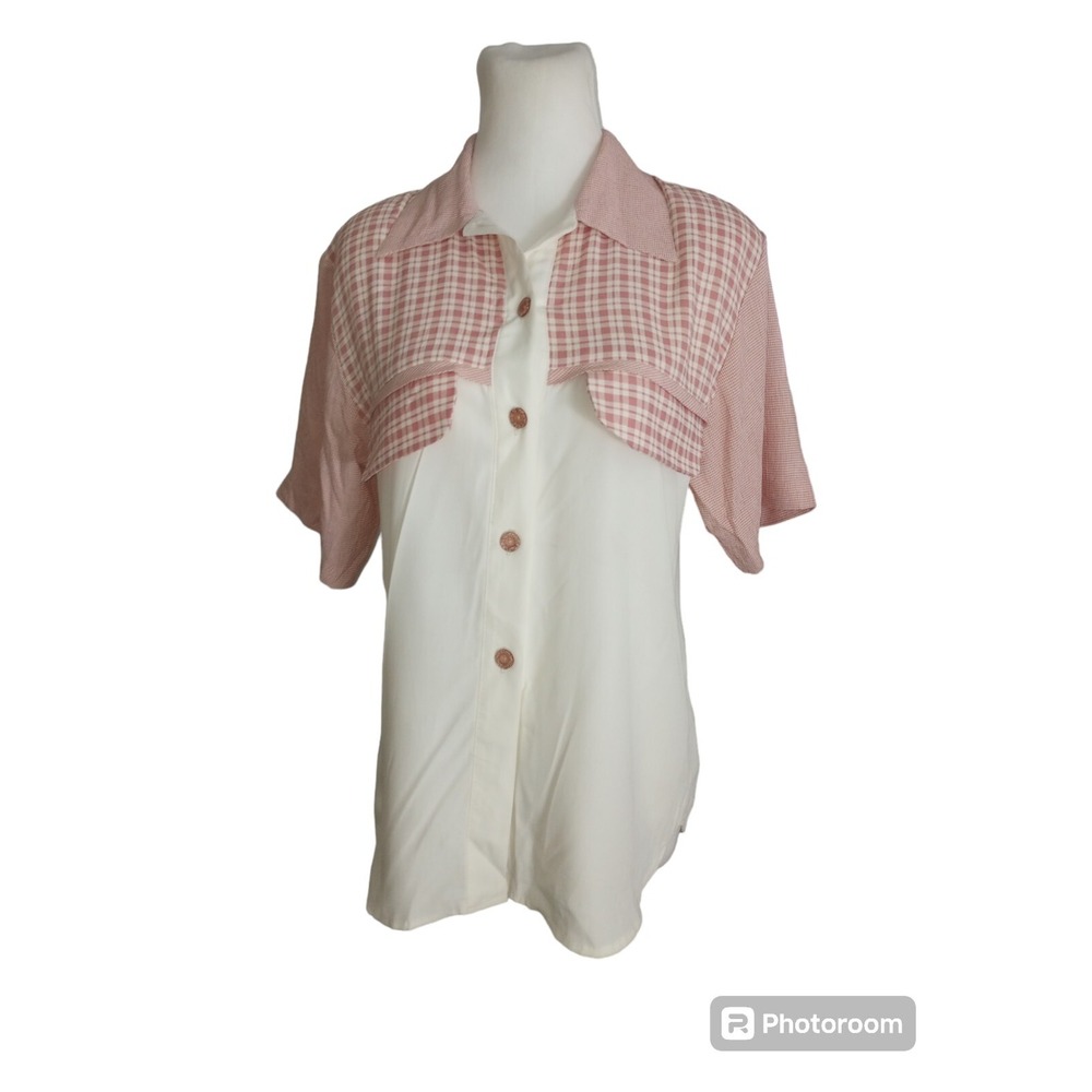 VTG Size S Ninon De Lenclos Gingham Plaid Button Old Money Top Blouse Academia
